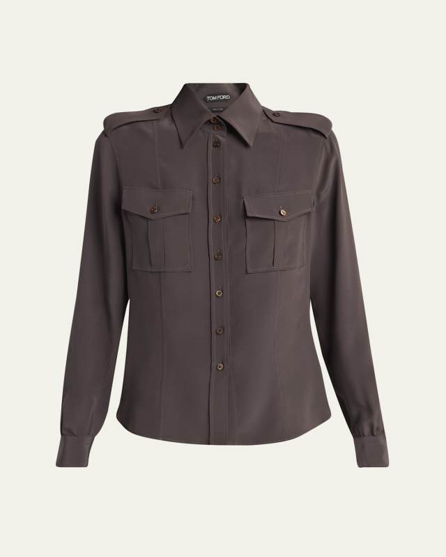 Silk Crepe De Chine Military Shirt